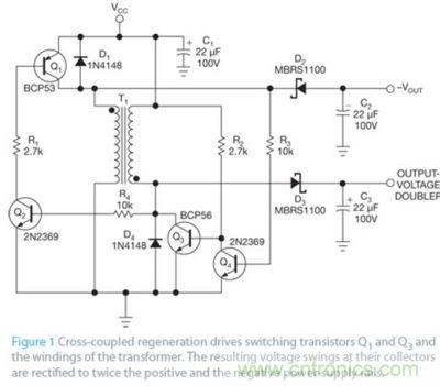 交叉耦合地可再生驅(qū)動開關晶體管Q1和Q3以及變壓器繞組
