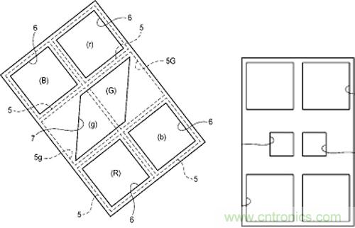 左：新型傳感器的相位差檢測單元結(jié)構(gòu)，右：富士現(xiàn)有混合式傳感器的相位差檢測單元結(jié)構(gòu)
