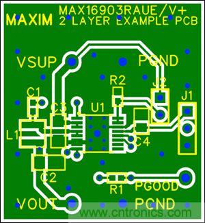 圖5：兩層板布線(頂層)，器件為TSSOP封裝