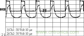 變壓器原、副邊波形（&ldquo;2&rdquo;為原邊，&ldquo;1&rdquo;為副邊）