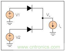 兩個電源的二極管&ldquo;或&rdquo;電路向負(fù)載供電