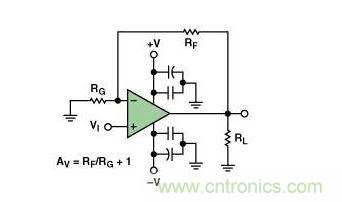 典型的運(yùn)算放大器電路，(a)原設(shè)計(jì)圖，(b)考慮寄生效應(yīng)后的圖