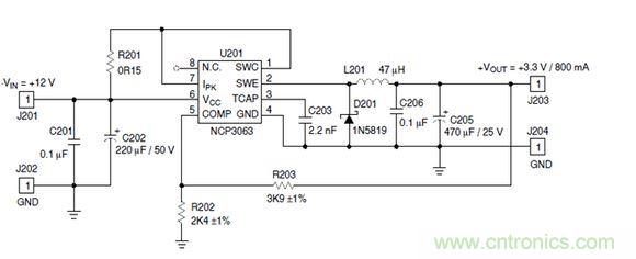 Buck電路應(yīng)用實例-輸入9～12V，輸出3.3V 800mA電路