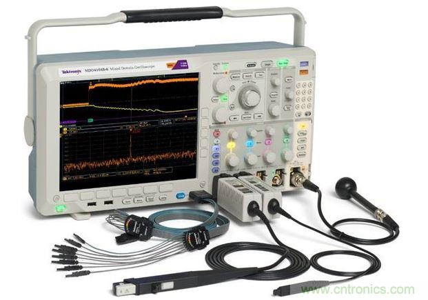 混合域示波器(MDO)將頻譜分析儀、示波器和邏輯分析儀組合在一臺儀表內(nèi)，可以從全部三臺儀器中產(chǎn)生同步的而且與時間關(guān)聯(lián)的測量結(jié)果。圖中顯示的是泰克公司的MDO4000B。