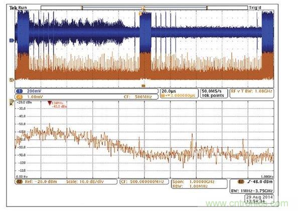 使用示波器模擬通道上的無源探針找出與射頻關(guān)聯(lián)的信號。