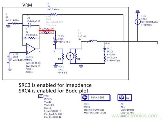 圖5：簡(jiǎn)化后的狀態(tài)空間平均模型顯示了誤差放大器電路、功率級(jí)跨導(dǎo)和輸出電容。