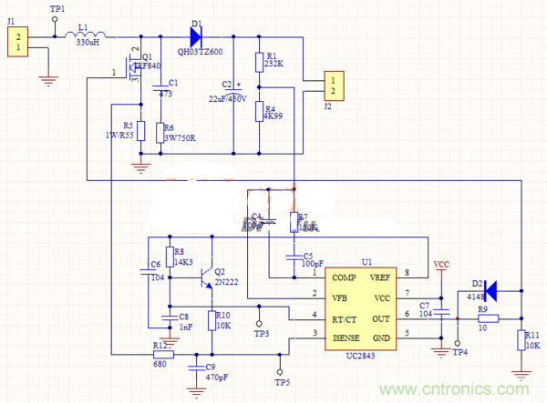 升壓芯片UC2843為什么不能正常工作？