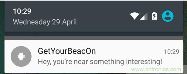 圖10 &ndash; 安卓系統(tǒng)通知，提示附近發(fā)現(xiàn)Beacon