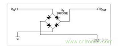 是一個(gè)橋式整流器，不論什么極性都可以正常工作，但是有兩個(gè)二極管導(dǎo)通，功耗是圖1的兩倍.