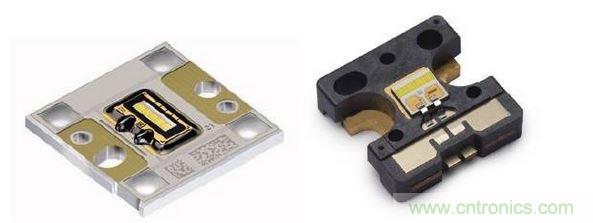 左圖為Osram汽車前大燈專用模組，右圖為Philips汽車前大燈專用模組。