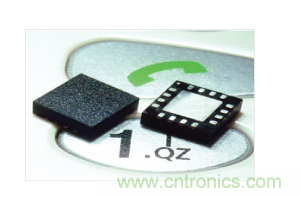  MEMS加速度計(jì)，封裝尺寸為4mm &times; 4mm &times; 1.45mm。