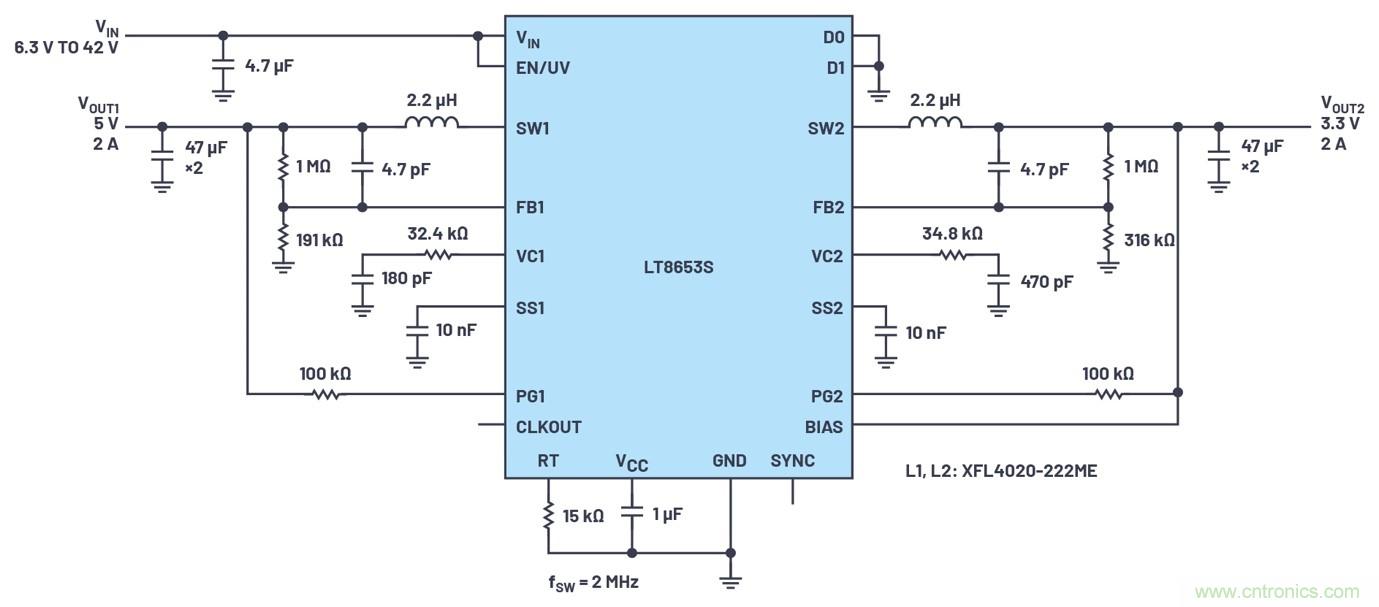 具有6.2 &micro;A靜態(tài)電流的雙通道、42 V、2 A、單片、同步降壓型Silent Switcher 2穩(wěn)壓器