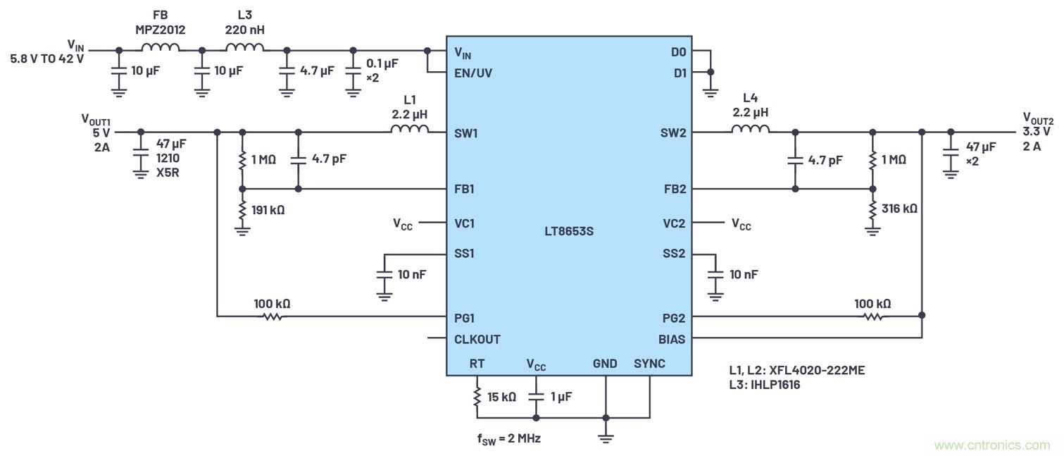 具有6.2 &micro;A靜態(tài)電流的雙通道、42 V、2 A、單片、同步降壓型Silent Switcher 2穩(wěn)壓器