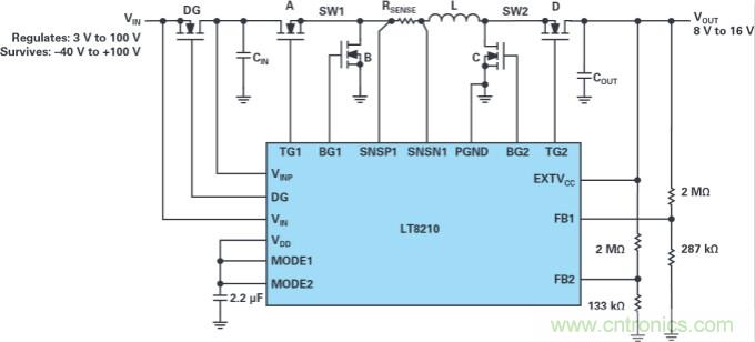 4開關(guān)降壓-升壓控制器，具備直通功能，可以消除開關(guān)噪聲